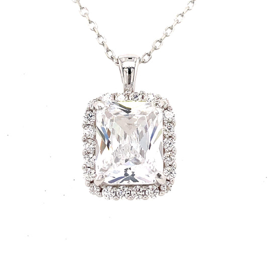 Sterling Silver Cubic Zirconia Square Cluster Pendant