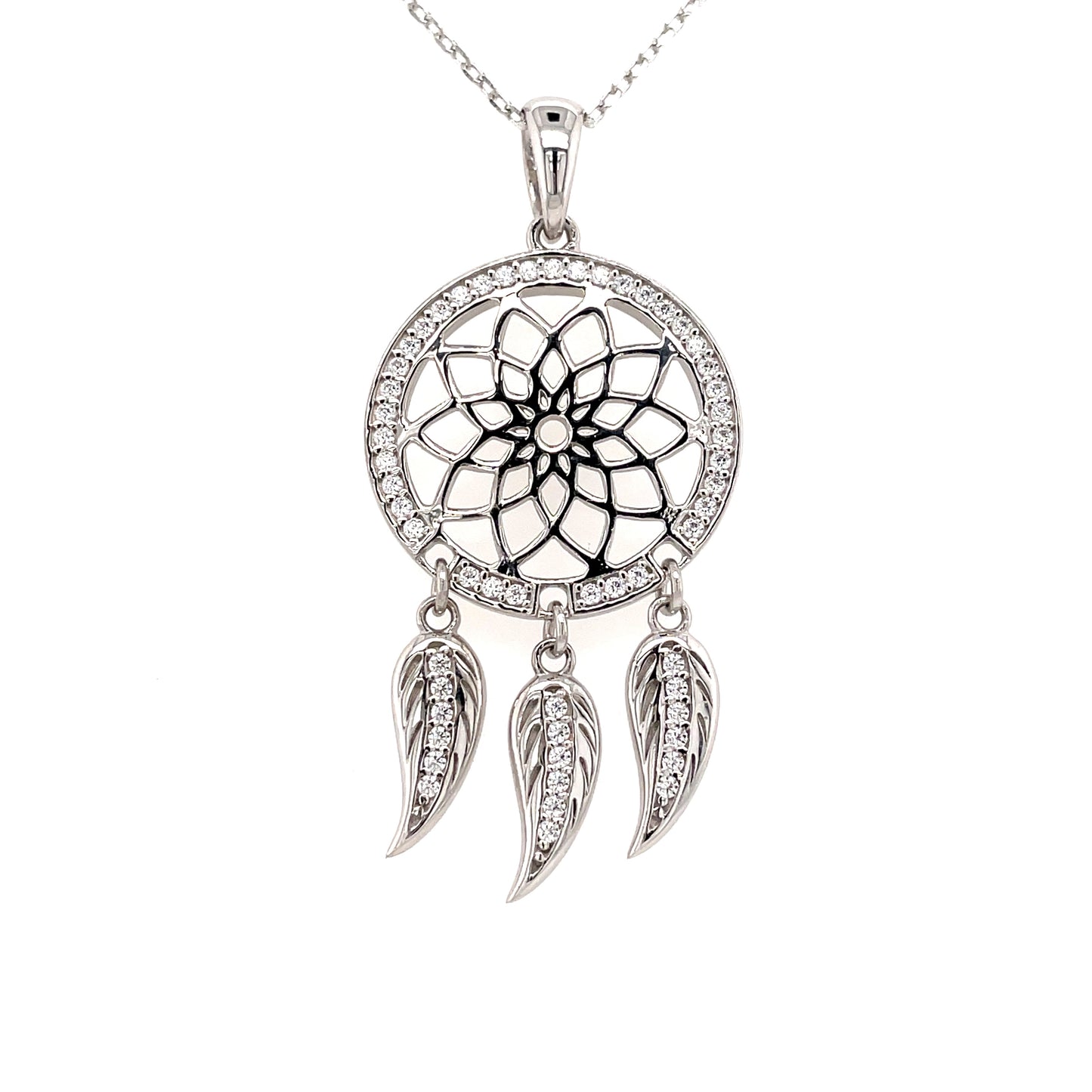 Sterling Silver Cubic Zirconia Dreamcatcher Pendant