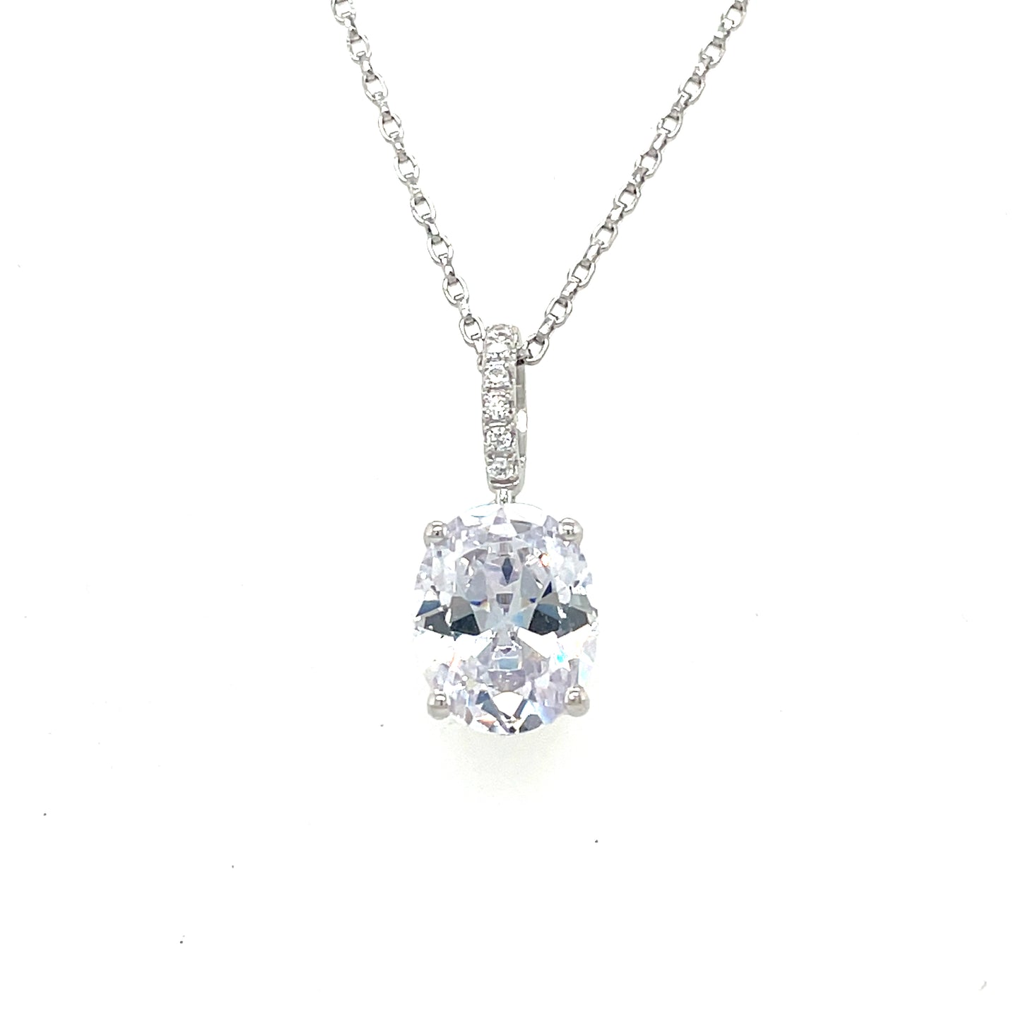 Sterling Silver Cubic Zirconia Oval Pendant