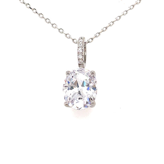 Sterling Silver Cubic Zirconia Oval Pendant