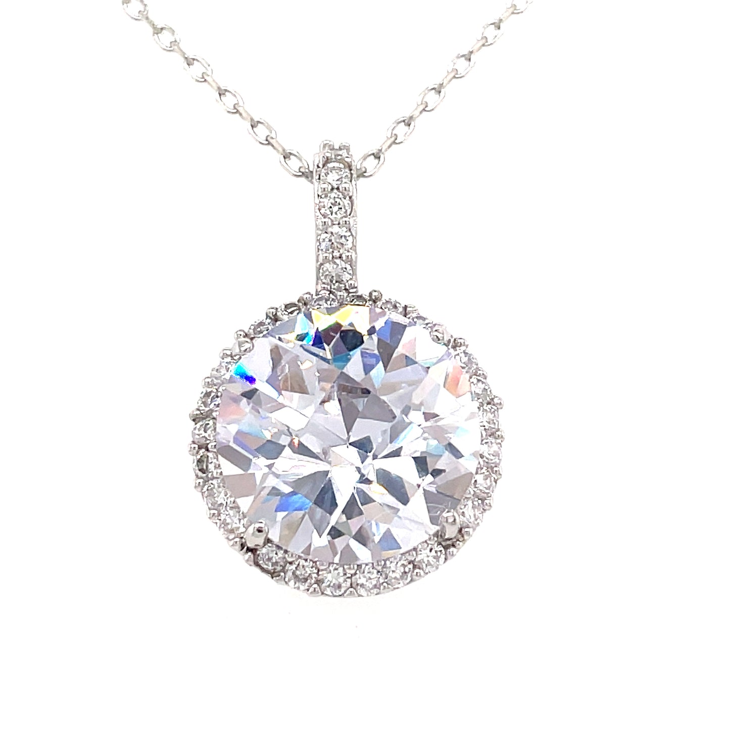 Sterling Silver Cubic Zircnia Round Cluster Pendant