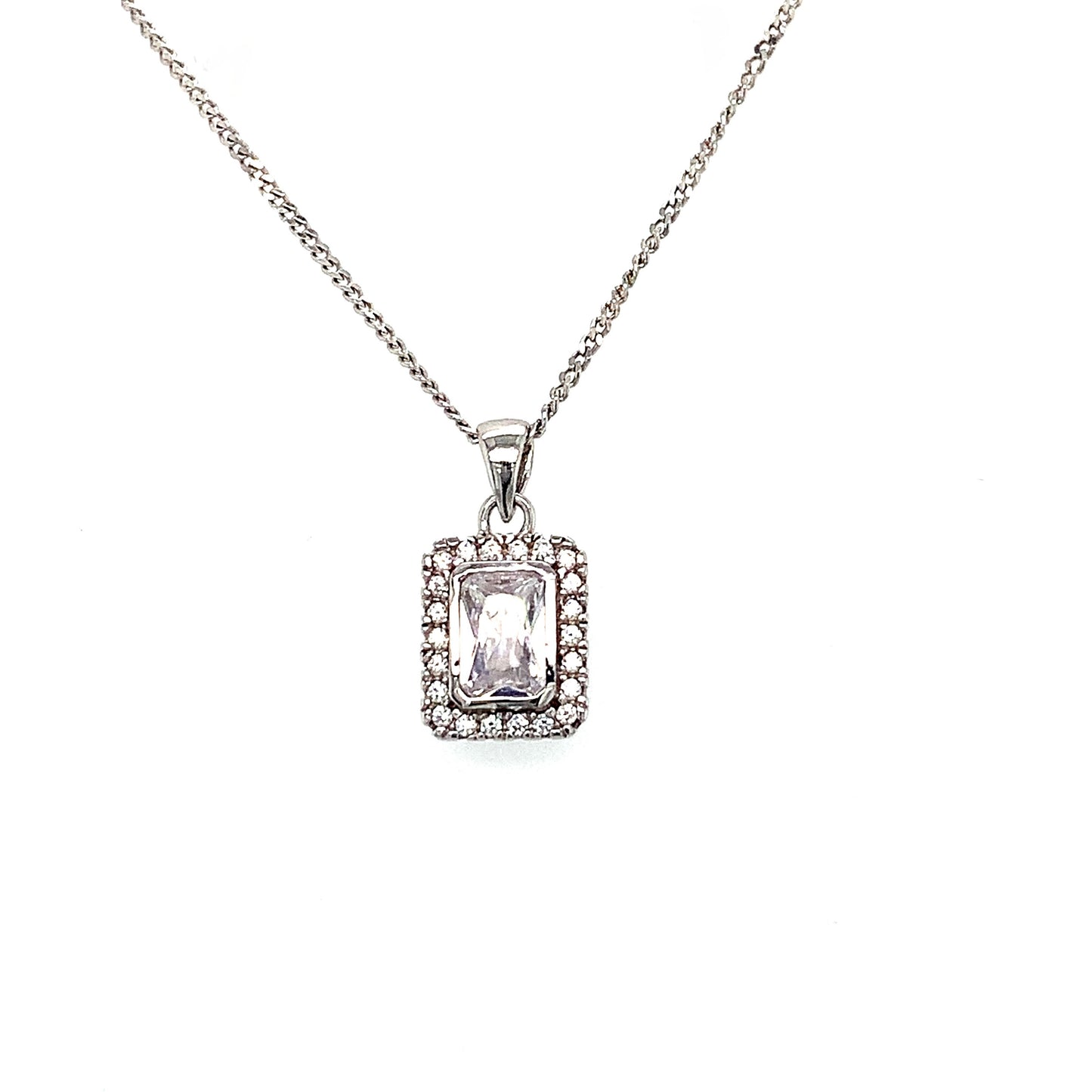 Sterling Silver Cubic Zirconia Emerald Cut Pendant