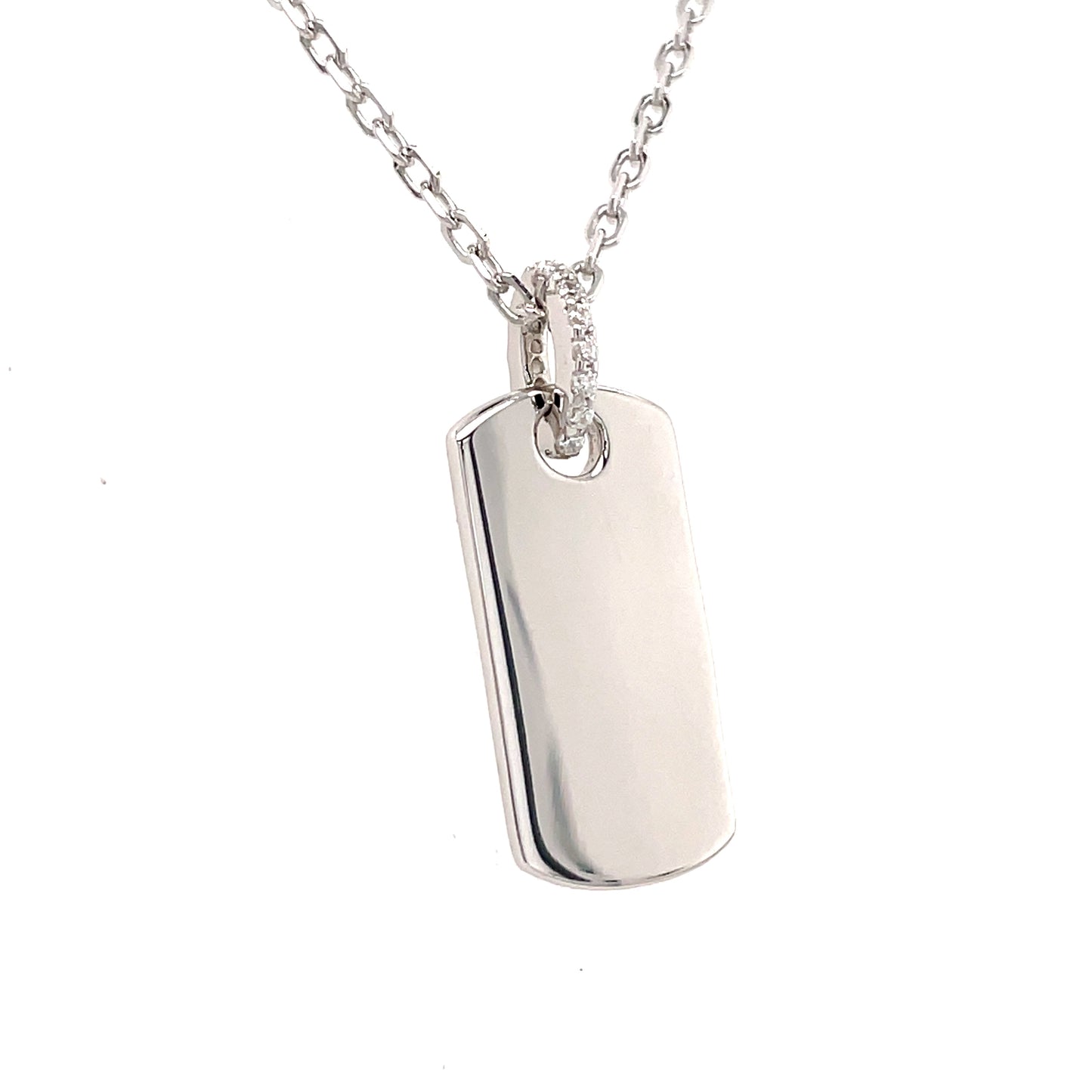 Sterling Silver Dogtag Pendant With Cubic Zirconia Bail