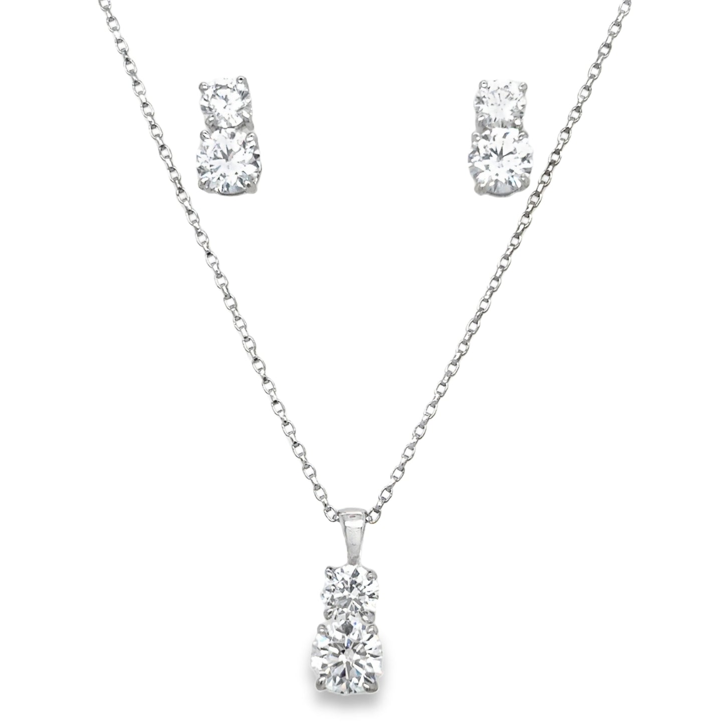 Sterling Silver Cubic Zirconia Pendnant And Earring Set