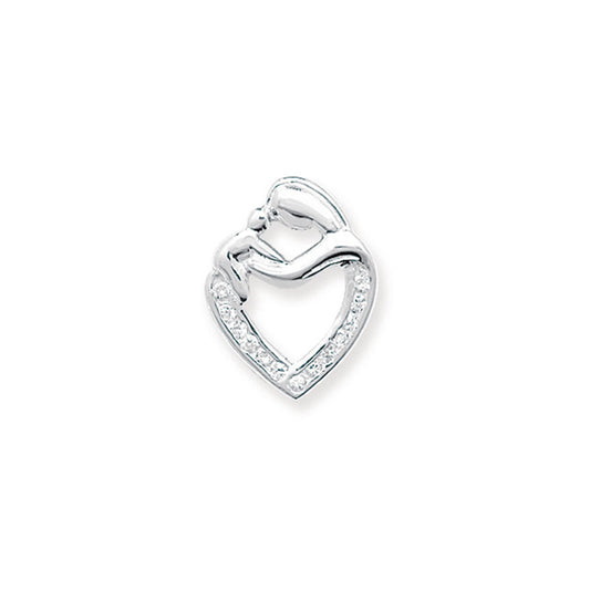 Sterling Silver Cubic Zirconia Mother And Baby Heart Pendant