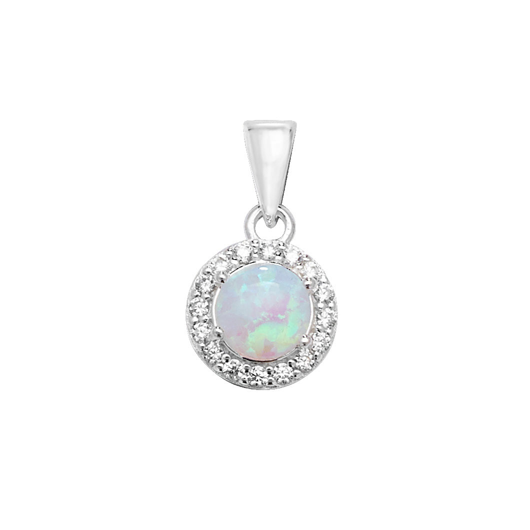 Sterling Silver Opal And Cubic Zirconia Pendant