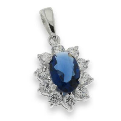 Sterling Silver Cubic Zirconia And Blue Pendant