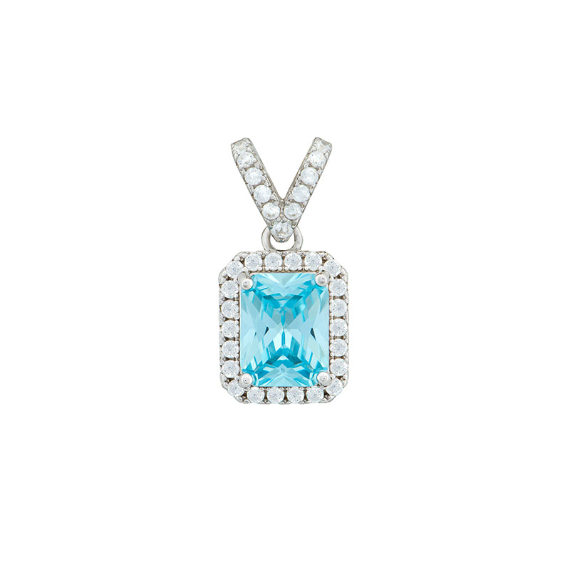 Silver Pendant Cubic Zirconia Blue Topaz