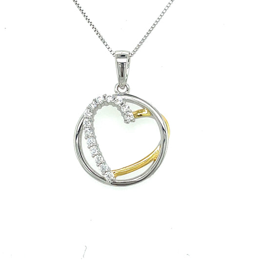 Sterling Silver Open Circle Cubic Zirconia Heart Pendant