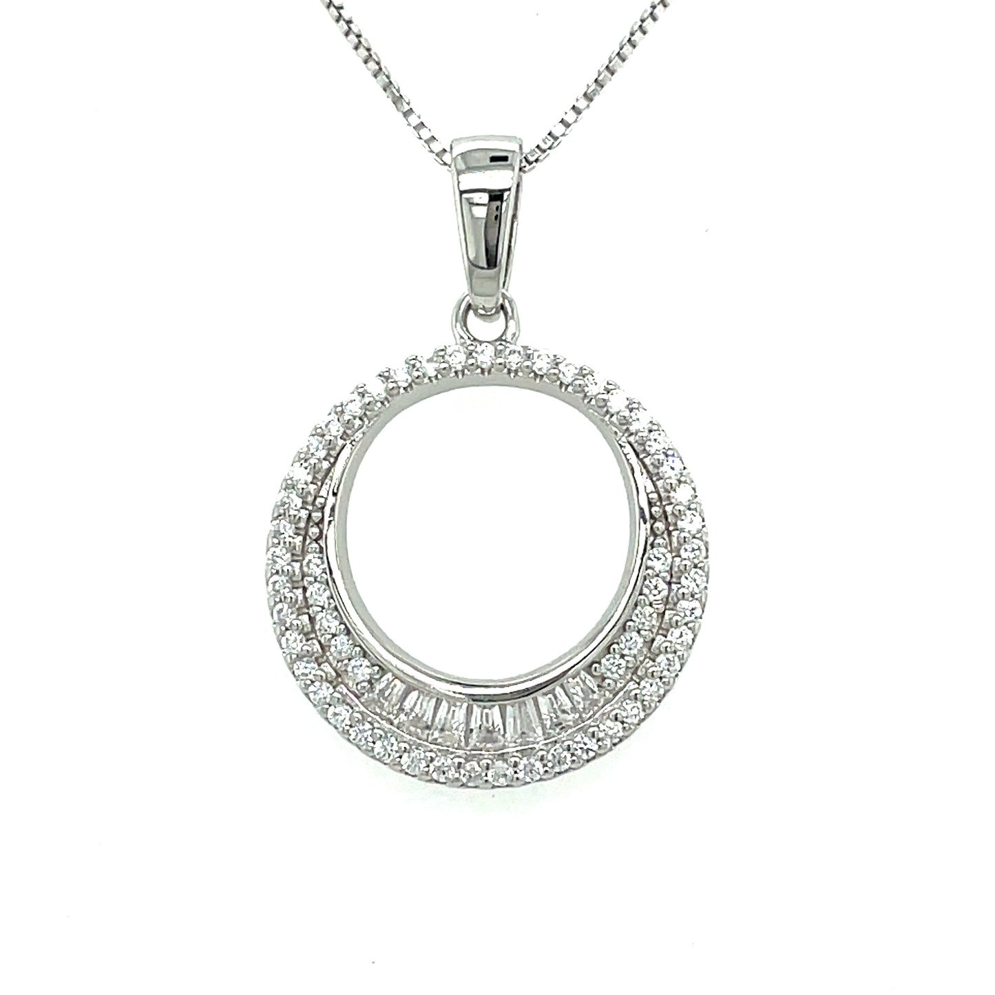 Sterling Silver Open Circle Baguette Cut Cubic Zirconia Pendant