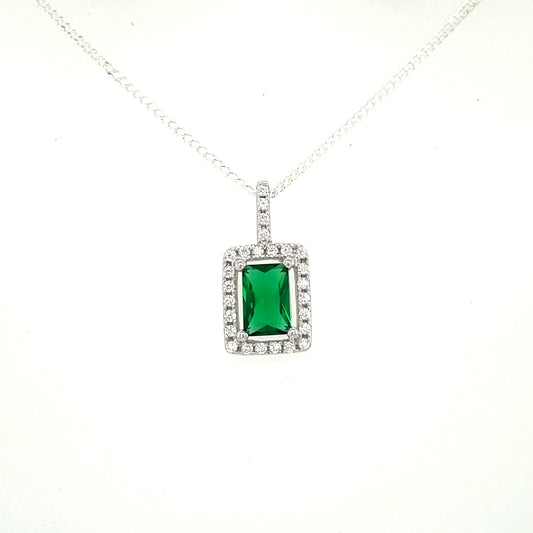 Sterling Silver Cubic Zirconia/Green Square Cluster Pendant