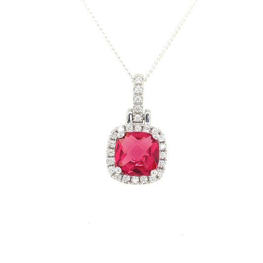 Sterling Silver Red/Cubic Zirconia Square Cluster Pendant
