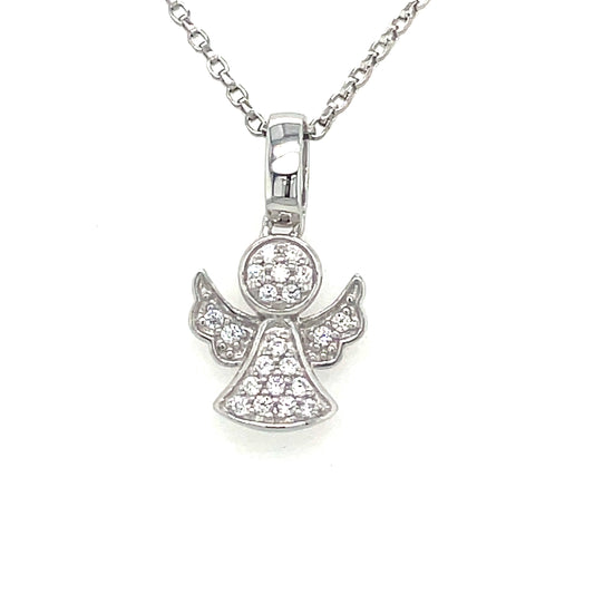 Sterling Silver Cubic Zirconia Pave Set Angel Pendant
