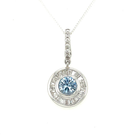 Sterling Silver Cubic Zirconia/Blue Round Cluster Pendant