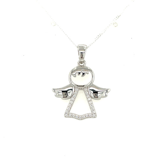Sterling Silver Cubic Zirconia Open Angel Pendant