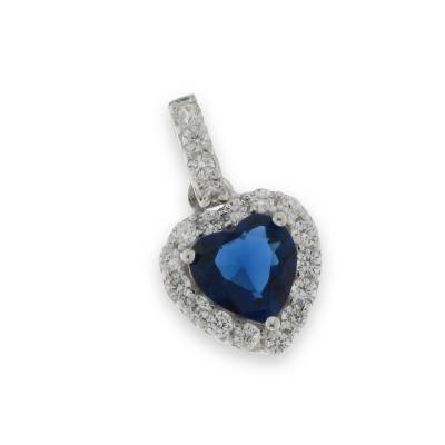 Sterling Silver Cubic Zirconia Blue Heart Pendant