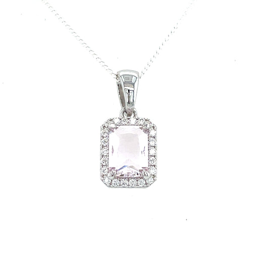 Sterling Silver Cubic Zirconia/Pink Emerald Cut Pendant