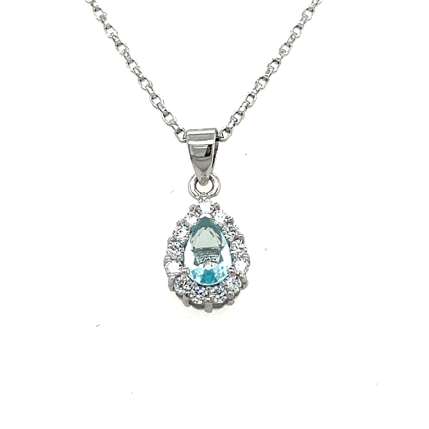 Sterling Silver Cubic Zirconia/Aqua Pendant And Earring Set