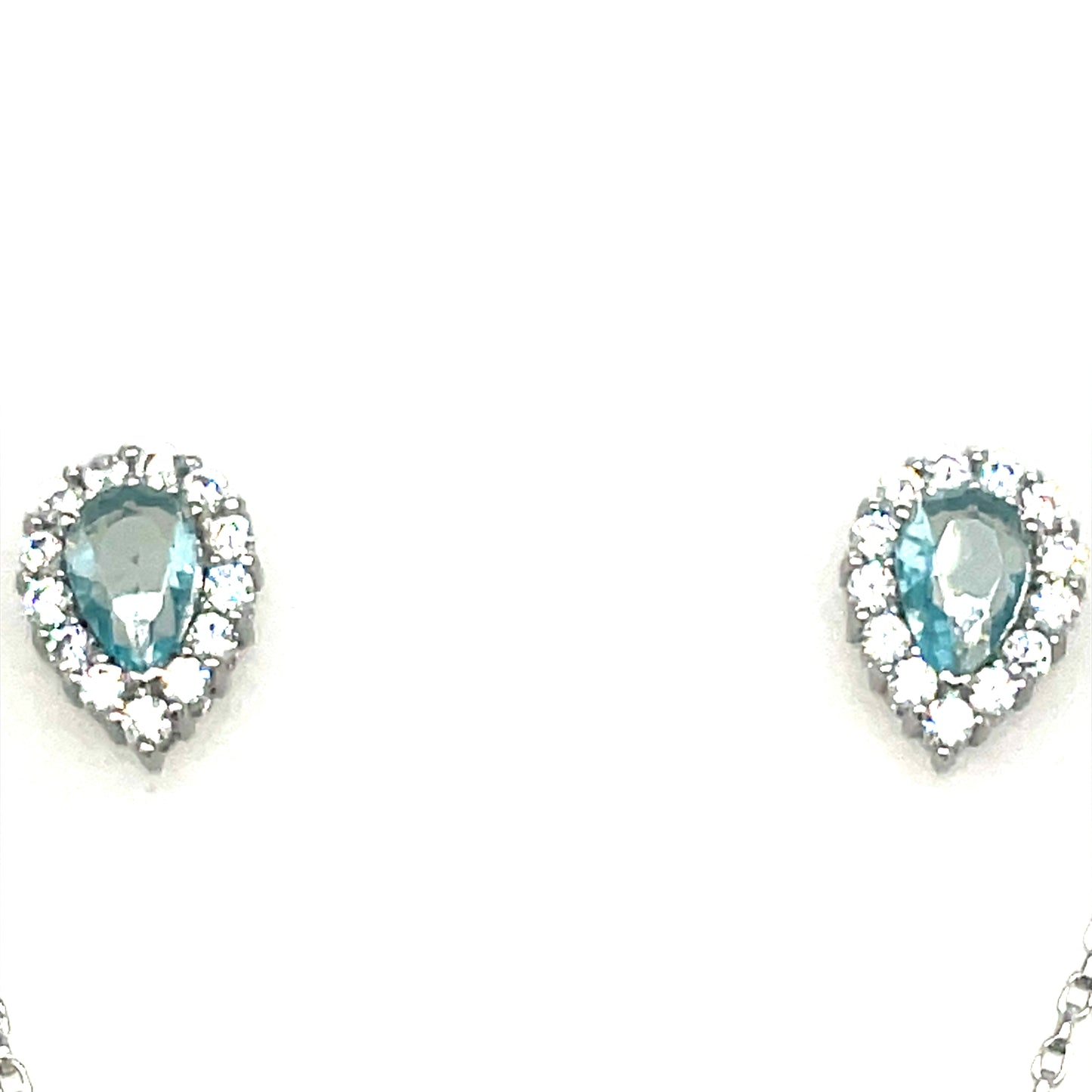 Sterling Silver Cubic Zirconia/Aqua Pendant And Earring Set