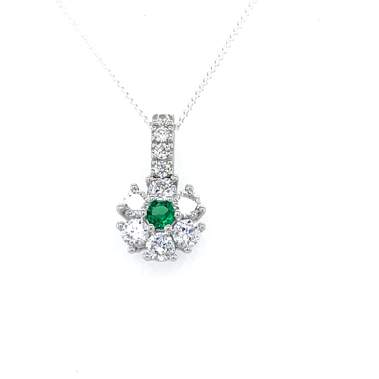 Sterling Silver Cubic Zirconia/Green Centre Round Pendant