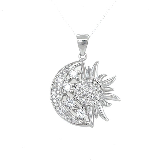 Sterling Silver Cubic Zirconia Sun And Moon Pendant