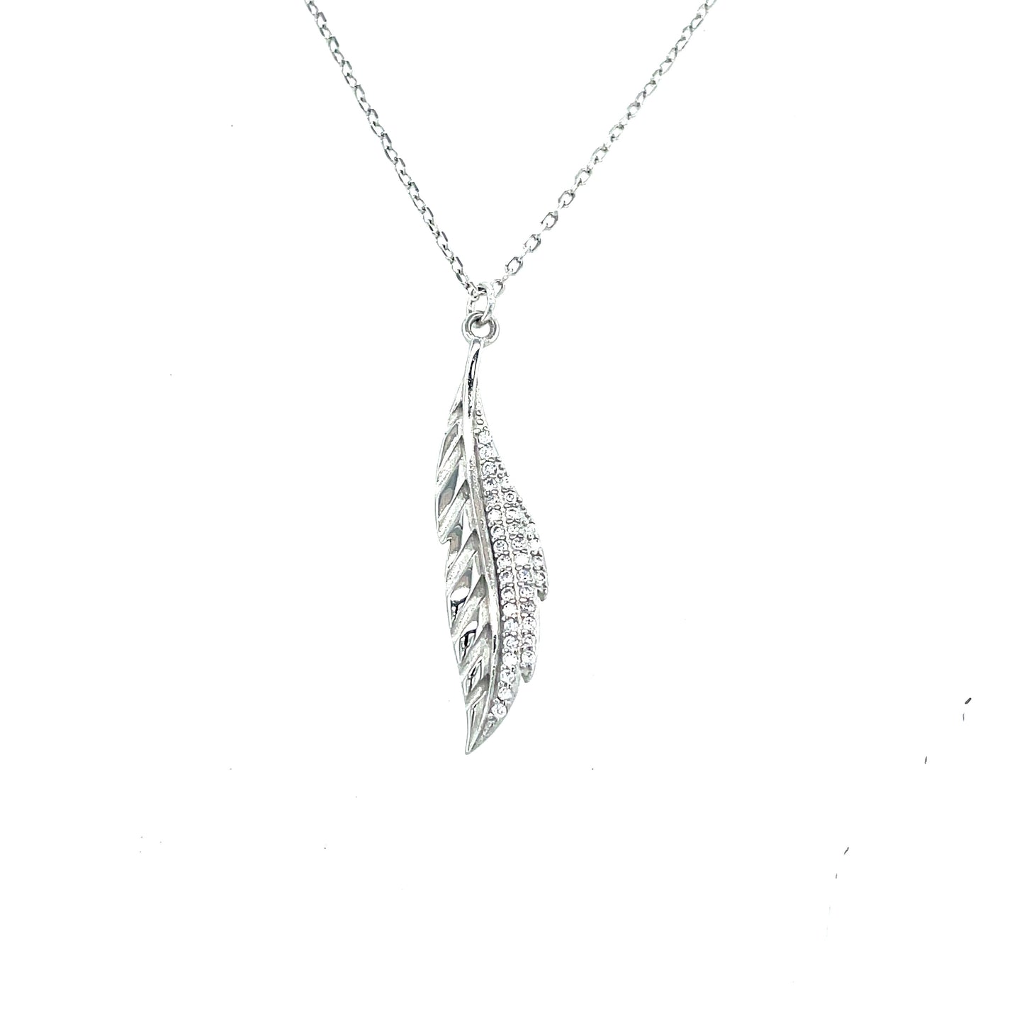 Sterling Silver Cubic Zirconia Feather Necklet