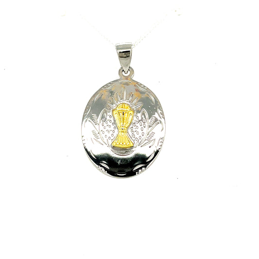 Sterling Silver Gold Plated Chalace Oval Disc Pendant