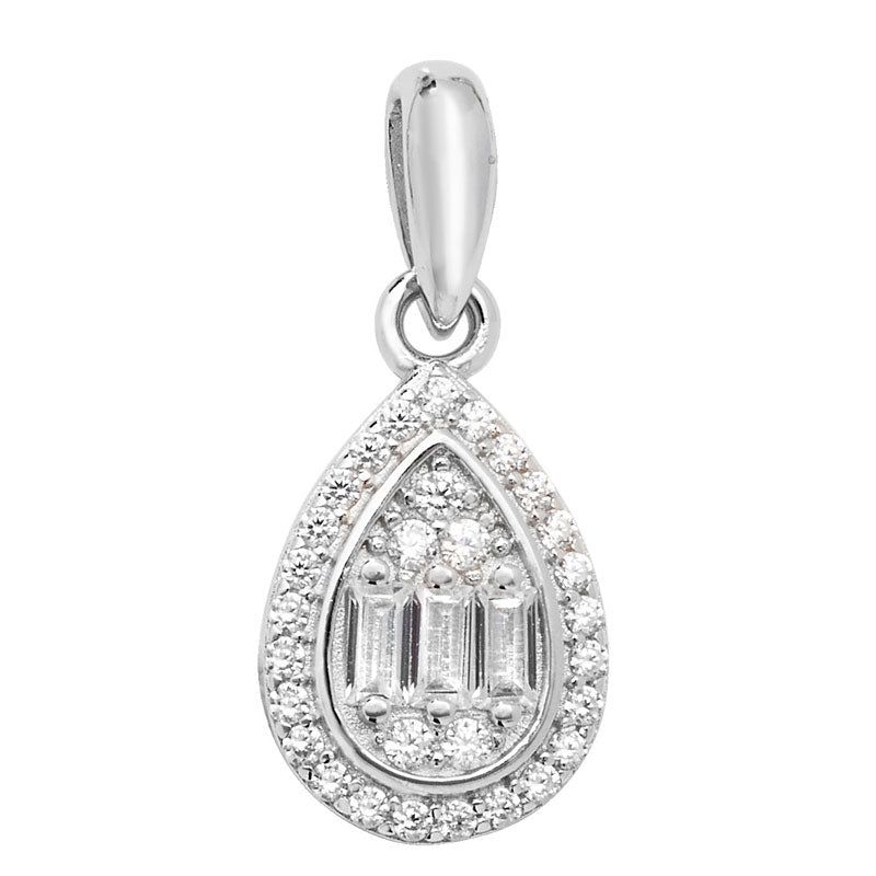 Silver Cubic Zirconia Teardrop Pendant