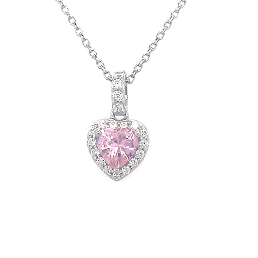 Sterling Silver Cubic Zirconia Pink Heart Pendant