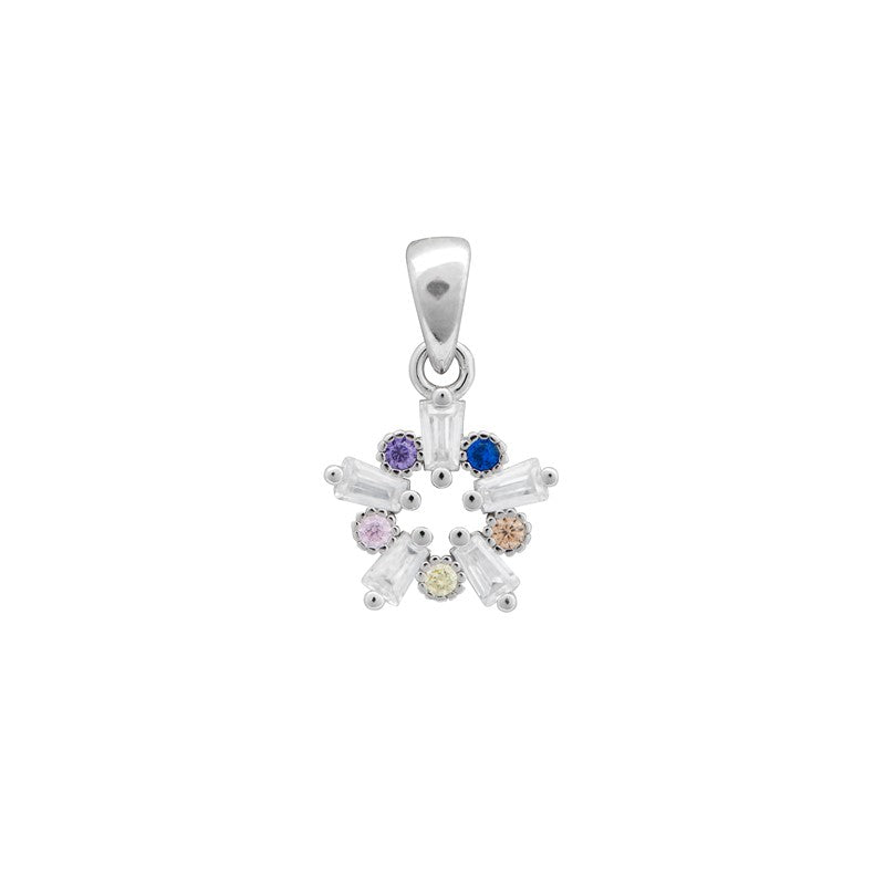 Terling Silver Multi Cubic Zirconia Open Star Pendant
