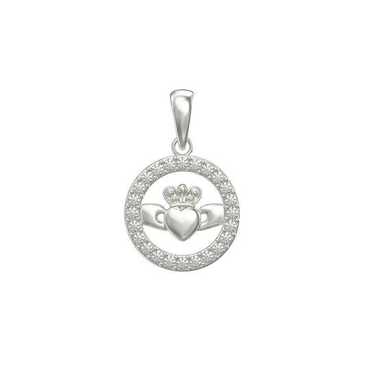 Sterling Silver Open Cubic Zirconia Claddagh Pendant