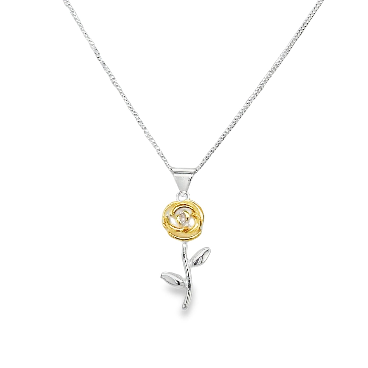 Sterling Silver Gold Plated Rose Pendant