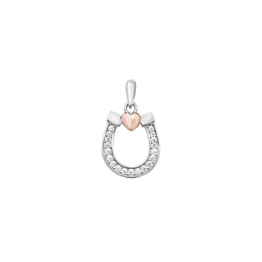 Sterling Silver Rose Plated Cubic Zirconia Horseshoe Pendant