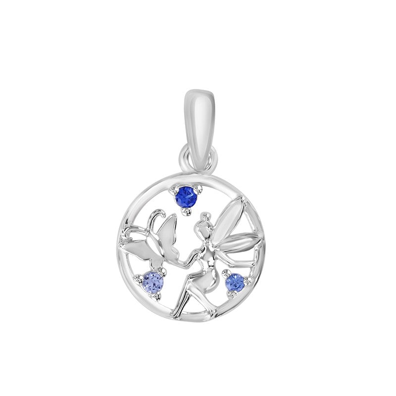 Sterling Silver Open Fairy Butterfly Blue Cubic Zirconia Pendant
