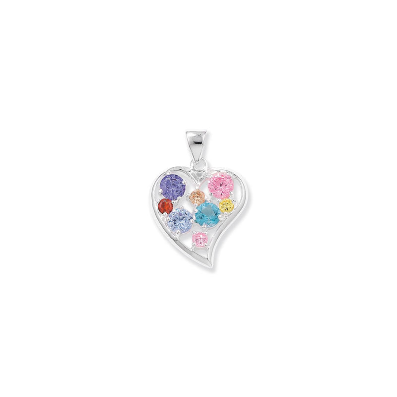 Sterling Silver Multi Cubic Zirconia Open Heart Pendant