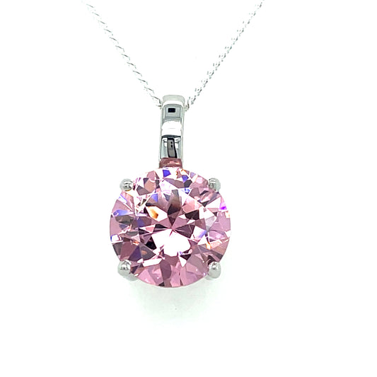 Sterling Silver Pink CZ Solitaire Pendant