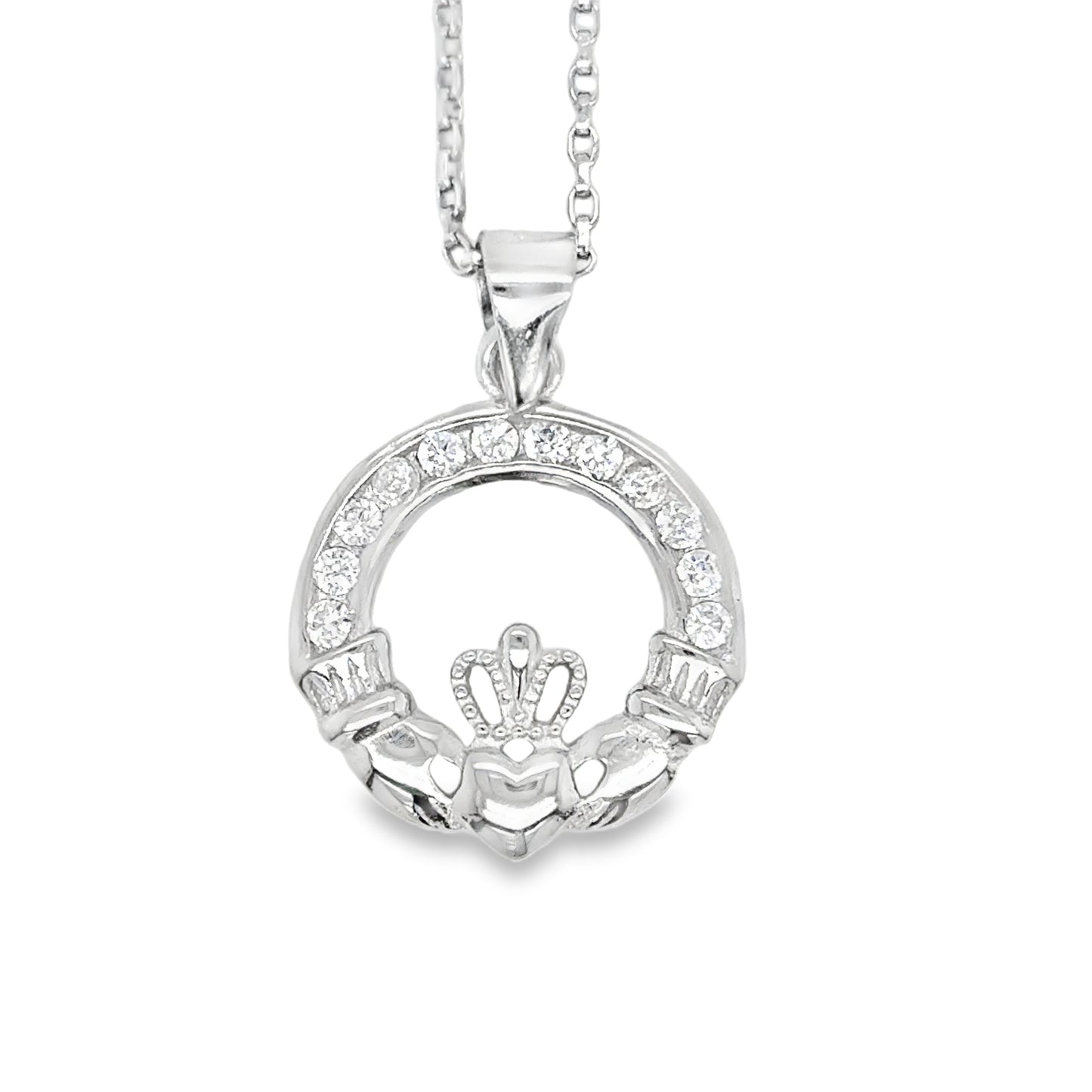 Sterling Silver Claddagh  CZ channel set pendant