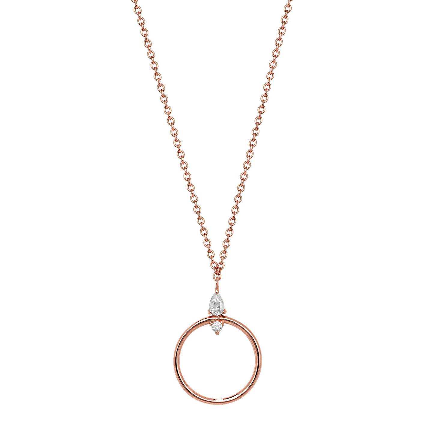 Sterling Silver Rose Open Circle With Cubic Zirconia Pendant