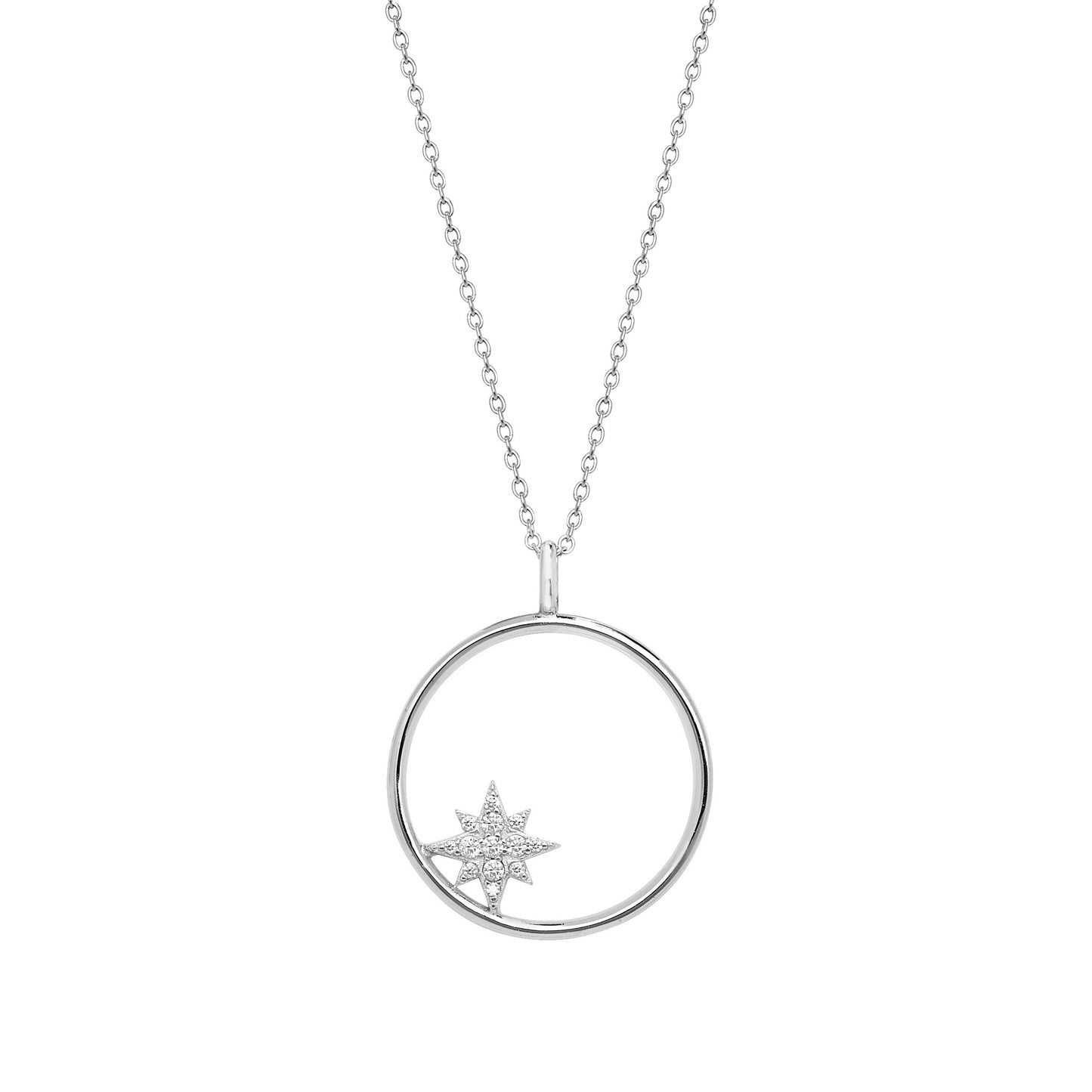 Sterling Silver With Cubic Zirconia Snowflake Circle Pendant