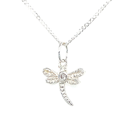 Sterling Silver Cubic Zirconia Dragonfly Pendant