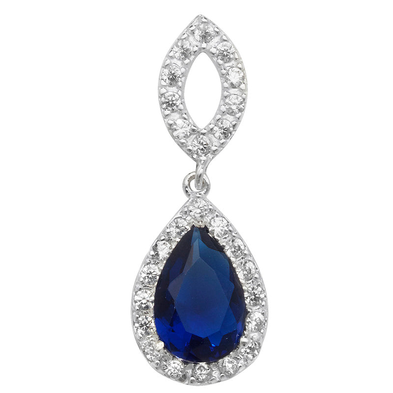 Sterling Silver Sapphire And Cubic Zirconia Teardrop Pendant