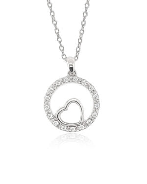 Sterling Silver Cubic Zirconia Open Circle Heart Pendant