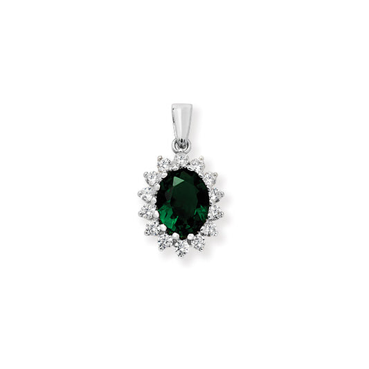 Sterling Silver Green And Cubic Zirconia Pendant