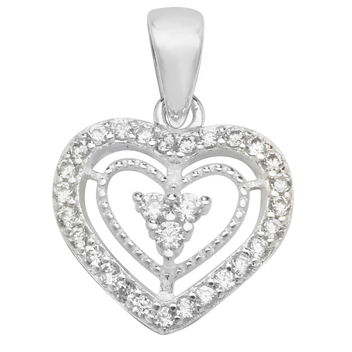 Sterling Silver Cubic Zirconia Heart Pendant