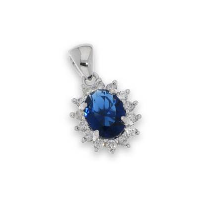 Sterling Silver Cubic Zirconia And Blue Pendant