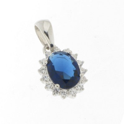 Sterling Silver Blue And Cubic Zirconia Pendant