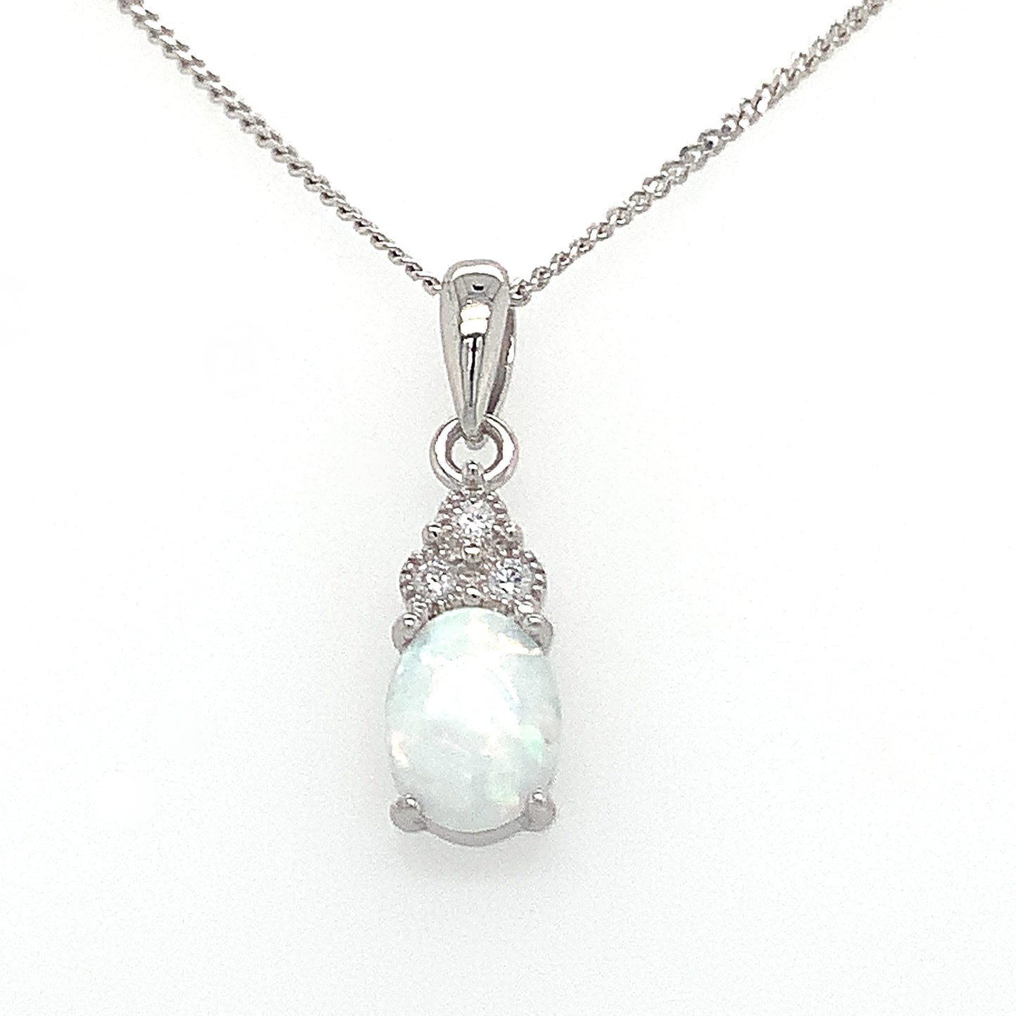 Sterling Silver Cubic Zirconia And Opal Pendant