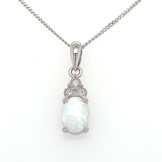 Sterling Silver Cubic Zirconia And Opal Pendant