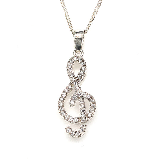 Sterling Silver Cubic Zirconia Treble Cleft Pendant