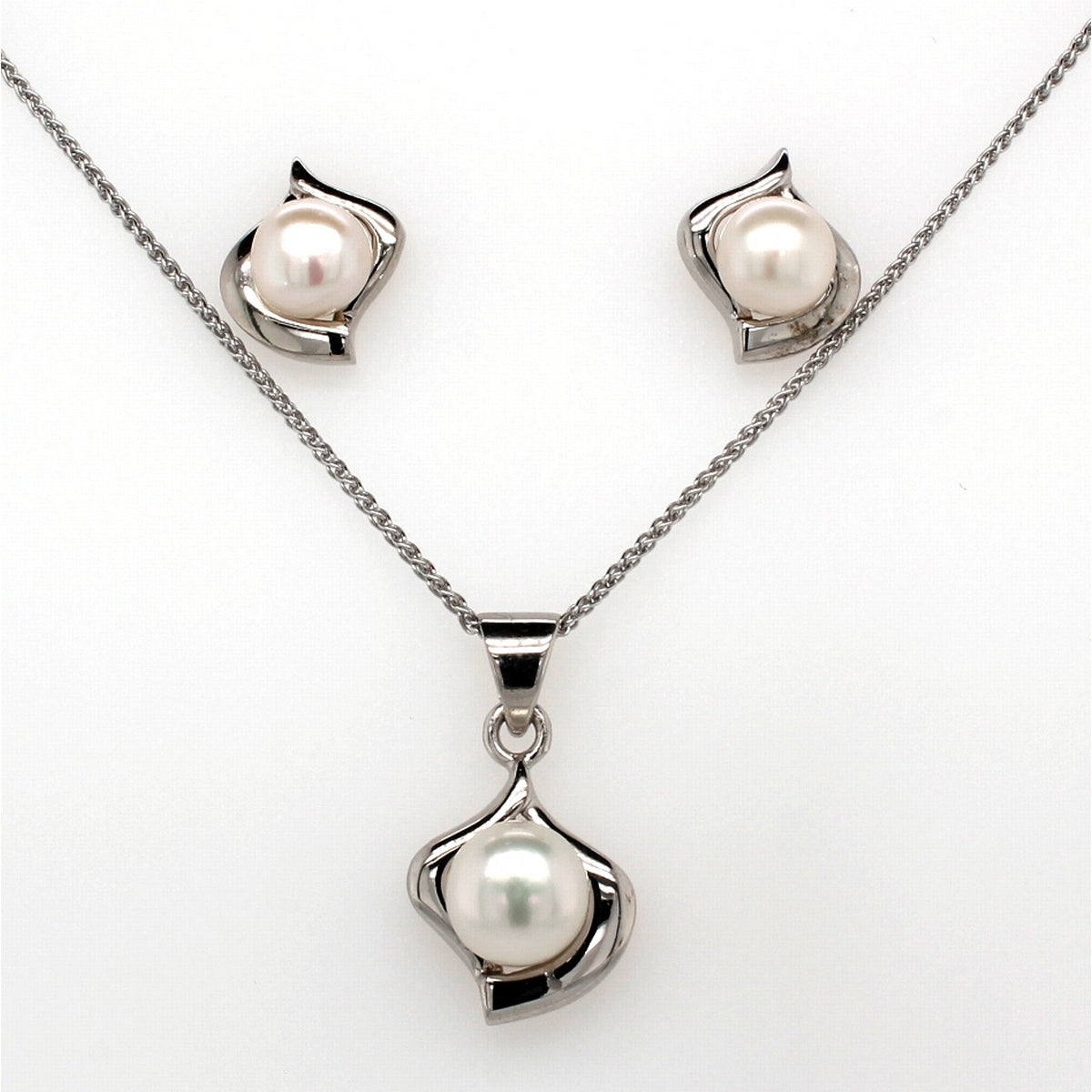 Sterling Silver 6.5mm Pearl Swirl Set